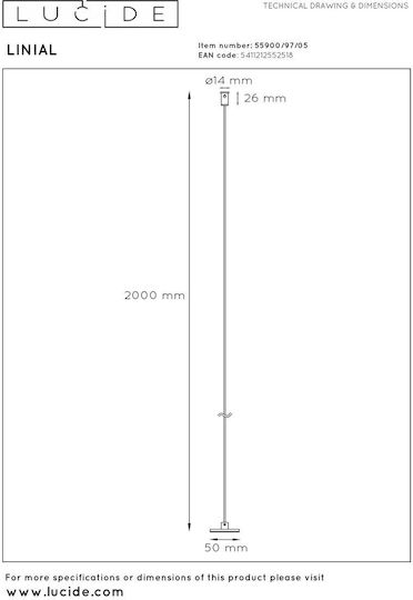 Стоманено Въже За Гола Висулка На Релса Lucide 55900-97-05 Linial Шампанско