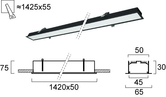 Viokef Commercial Linear Recessed LED Ceiling Light Natural White 142cm