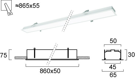Viokef Commercial Linear Recessed LED Ceiling Light 22W Warm White 86cm