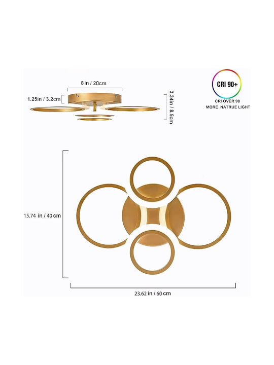 Lightplanet Plafonieră de Tavan Aurie cu LED Integrat și Telecomandă