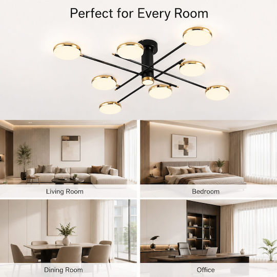 Lightplanet Πλαφονιέρα Οροφής Μαύρη με Ενσωματωμένο LED και Τηλεχειριστήριο