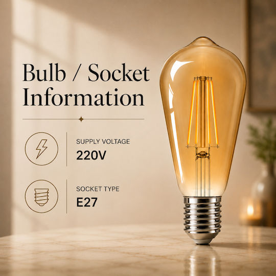 Lightplanet Bec LED 7W Pentru Bază E27 și Formă ST64 Alb Cald 650 Lumen