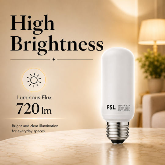 Lightplanet Bec LED 6.5W Pentru Bază De Bec E27 și Formă T10 Alb Cald
