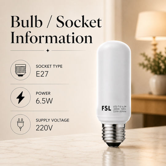 Lightplanet Bec LED 6.5W Pentru Bază De Bec E27 și Formă T10 Alb Cald