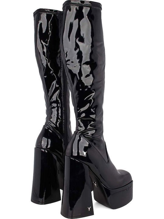 Saucy Women's Boots From Patent Leather With High Heel Black