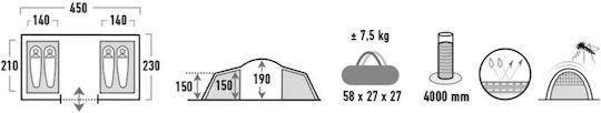 High Peak Como 4.0 Cort Camping Tunel Gri pentru 4 Persoane 450cm