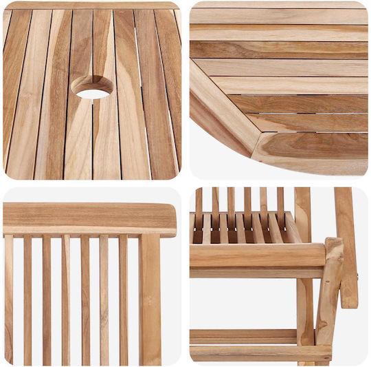 Garten- und Outdoor-Möbelsets Wohnzimmer Typsatz 9 Stück Natur mit Sonnenschirmhalter
