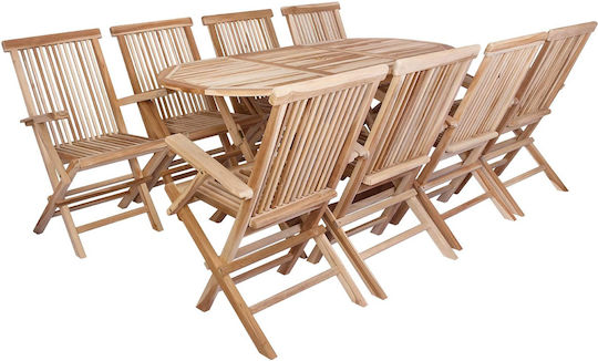 Garten- und Outdoor-Möbelsets Wohnzimmer Typsatz 9 Stück Natur mit Sonnenschirmhalter