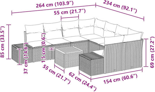 Garten- und Outdoor-Möbelsets Wohnbereich 9 Stück Türkis mit Kissen