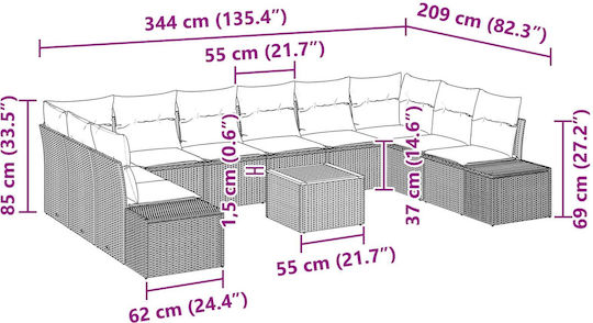 Set Camera De Zi Exterior 11 Piese Turcoaz Cu Perne