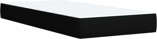 Pat Single Tapițat cu Material Negru cu Plăci și Saltea 90x190cm