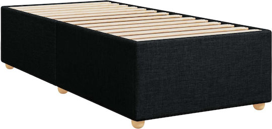 Pat Single Tapițat cu Material Negru cu Plăci și Saltea 90x190cm