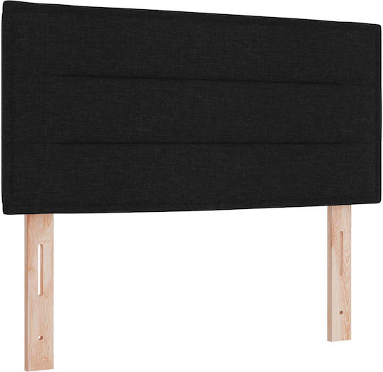 Pat Single Tapițat cu Material Negru cu Plăci și Saltea 90x190cm