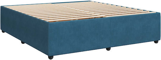 Легло King Size Облечено в Тъмно Синьо Кадифе с Дъски и Матрак 180x200см