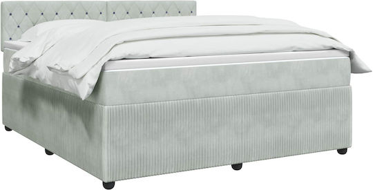 Doppelbett Mit Samt Bezogen Helles Grau Mit Lattenrost & Matratze 140x200cm
