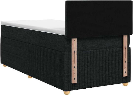 Single Upholstered Bed with Fabric Black with Slats and Mattress 80x200cm