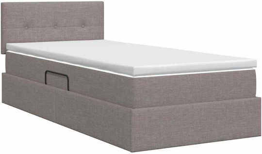 Pat Montat Pe Perete Single Tapițat Cu Material Taupe Cu Plăci Și Saltea 90x200cm