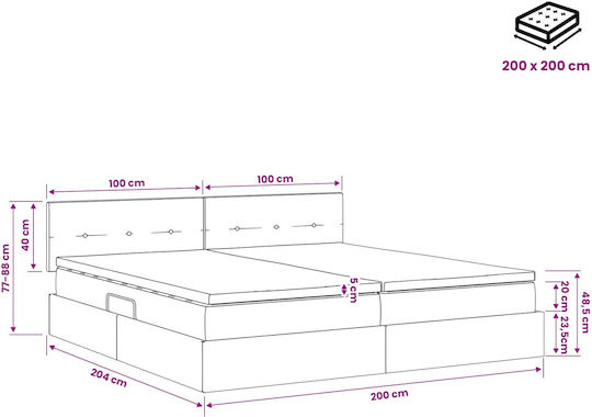 Wandbett King Size Bezogen mit Samt Hellgrau mit Lattenrost & Matratze 200x200cm