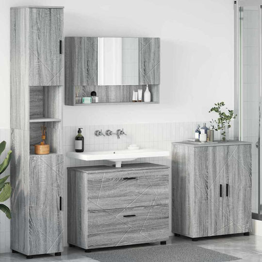 vidaXL Πάγκος με Νιπτήρα, Καθρέπτη & Στήλη Μ30xΒ35xΥ192cm Γκρι Sonoma
