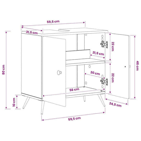 vidaXL vidaXL Bathroom Vanity Unit Without Sink W59.5xD31.5xH59cm Black