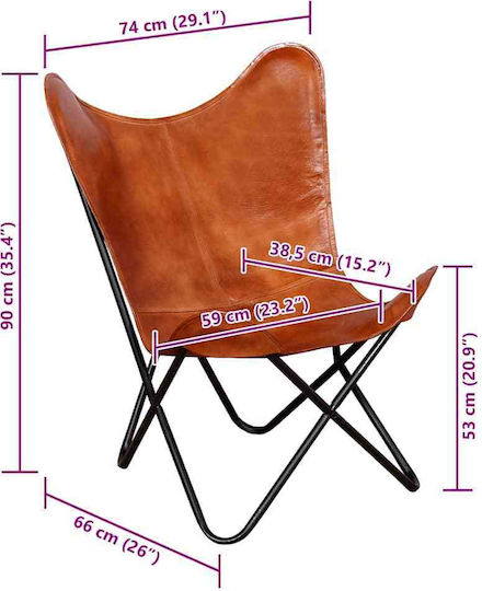 Sessel aus echtem Leder Braun 74x66x90cm