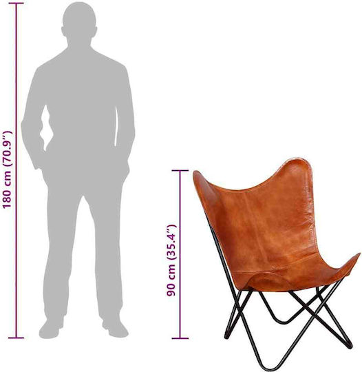 Sessel aus echtem Leder Braun 74x66x90cm