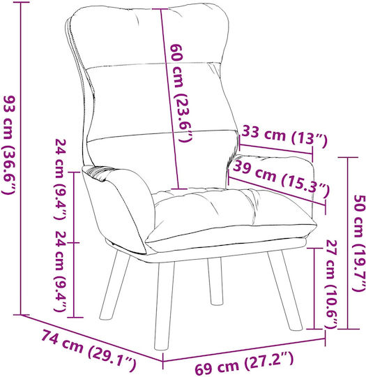 Relax Samt Sessel Rosa 69x74x93cm