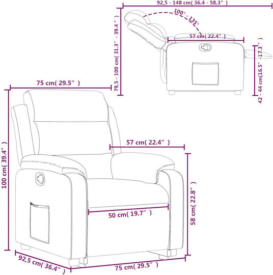 Relax Sessel mit Fußhocker Samt Rosa 75x92.5x100cm