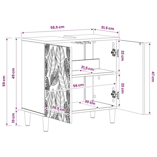 vidaXL Bathroom Vanity Unit Without Sink W59.5xD31.5xH59cm Concrete Grey