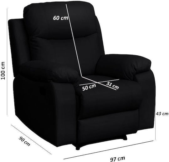 Chicago Relax Armchair with Footstool in Black Artificial Leather 97x90x100cm