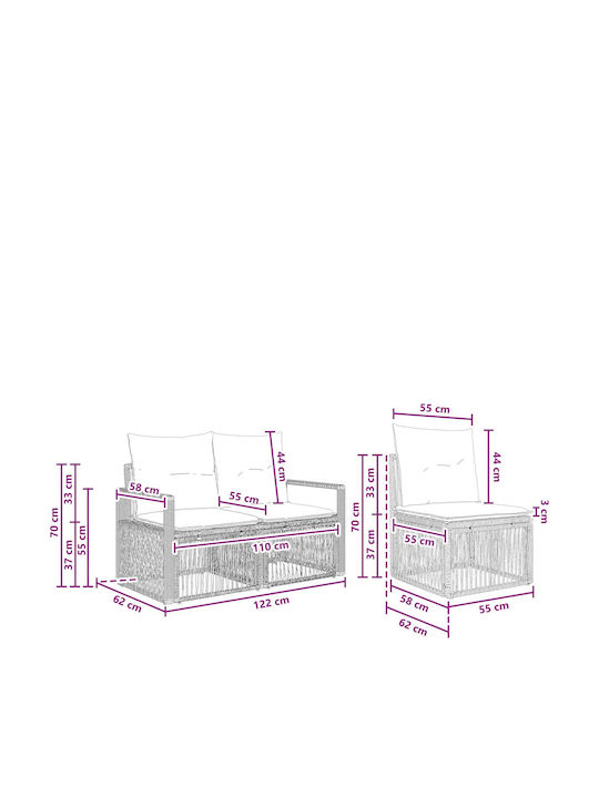 Corner Outdoor Sofa Rattan with Cushions 61x62x70cm