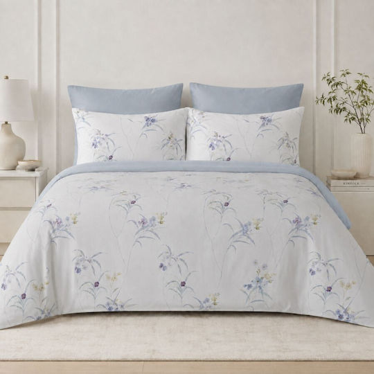 Pucioasa Set Huse Pentru Pilote 200x220cm Dublu Cu 2 Fețe De Pernă & 1 Cearșaf Purple Flowers