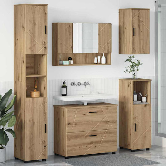 vidaXL Шкаф със Мивка, Огледало & Колона Д30xШ35xВ192см Coffee