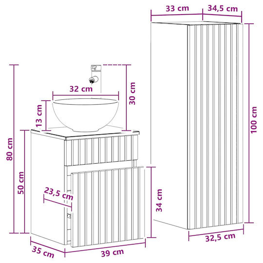 vidaXL Пейка без Мивка М33xД34.5xВ100cm Сив Цвят На Бетон