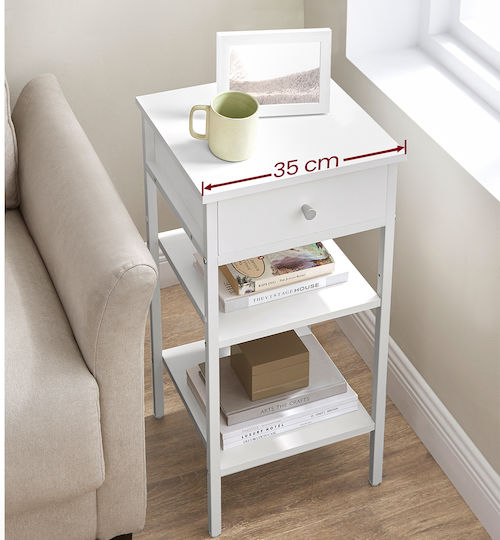 Wooden Bedside Table with Metal Legs White 35x35x70cm