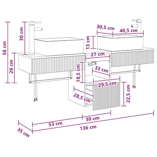 vidaXL Πάγκος χωρίς Νιπτήρα Μ53xΒ35xΥ39cm Λευκό