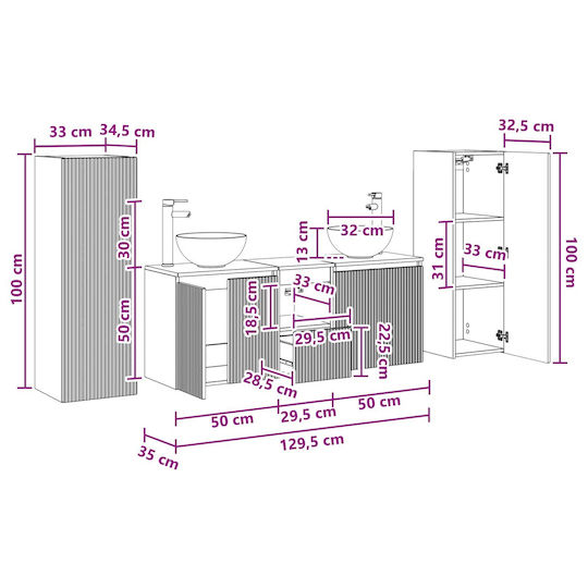 vidaXL Πάγκος χωρίς Νιπτήρα Μ33xΒ34.5xΥ100cm Γκρι Σκυροδέματος