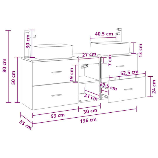 vidaXL Πάγκος χωρίς Νιπτήρα Μ53xΒ34.5xΥ63cm Γκρι Sonoma