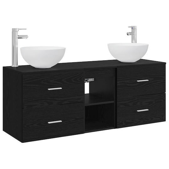 vidaXL Badezimmer Waschtisch-Einheit M49.5xB35xH63cm Schwarze Eiche
