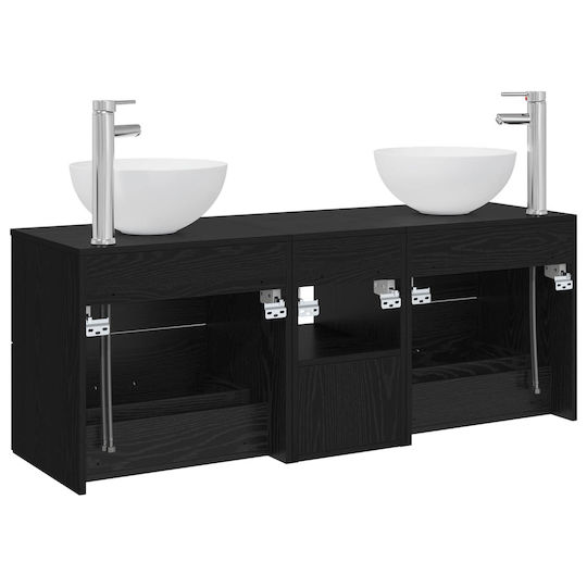 vidaXL Badezimmer Waschtisch-Einheit M49.5xB35xH63cm Schwarze Eiche