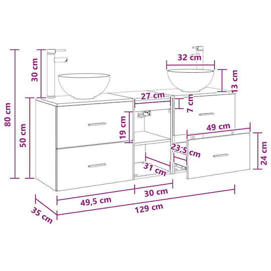 vidaXL Badezimmer Waschtisch-Einheit M49.5xB35xH63cm Schwarze Eiche