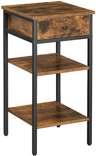 Wooden Bedside Table with Metallic Legs Brown 35x35x70cm