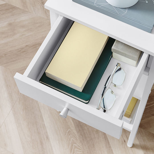 Wooden Bedside Table with Metal Legs White 35x35x70cm