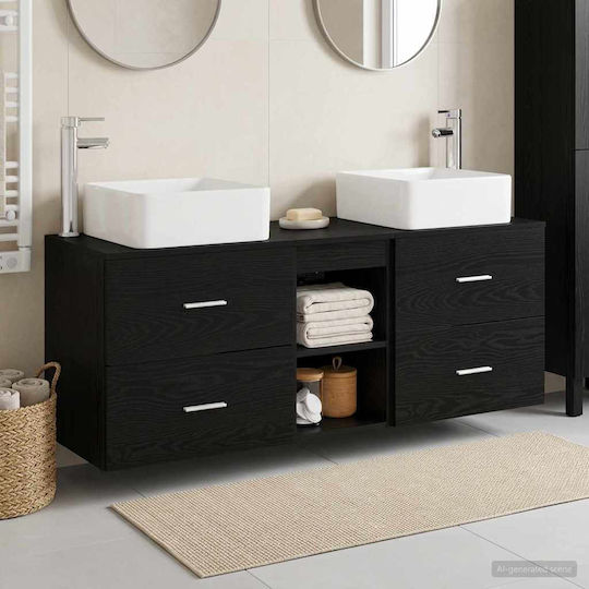 vidaXL Badezimmer Waschtisch-Einheit M49.5xB41xH63cm Schwarze Eiche