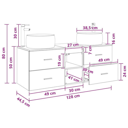 vidaXL Πάγκος χωρίς Νιπτήρα Μ49.5xΒ44.5xΥ66cm Λευκό