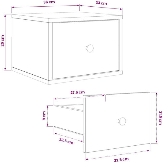 Bedside Table Lochem Wooden Beige 36x33x25cm