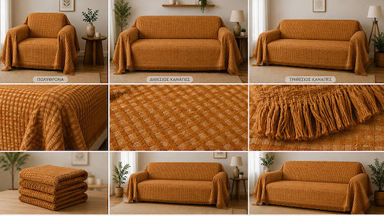 Moda Sofa Überwürfe Set 3 Stück Chenille Orange