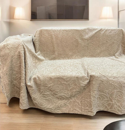 Linea Home Rossa Αντιολισθητικό Ριχτάρι Τριθέσιου Καναπέ Γούνινο 180x300εκ. Κρεμ