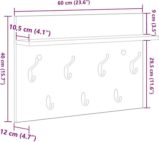 vidaXL Κρεμάστρα Τοίχου Ξύλινη Λευκή 60x12x40cm