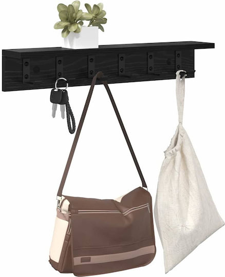 vidaXL Wooden Wall Hanger Black 60x10.5x10.5cm